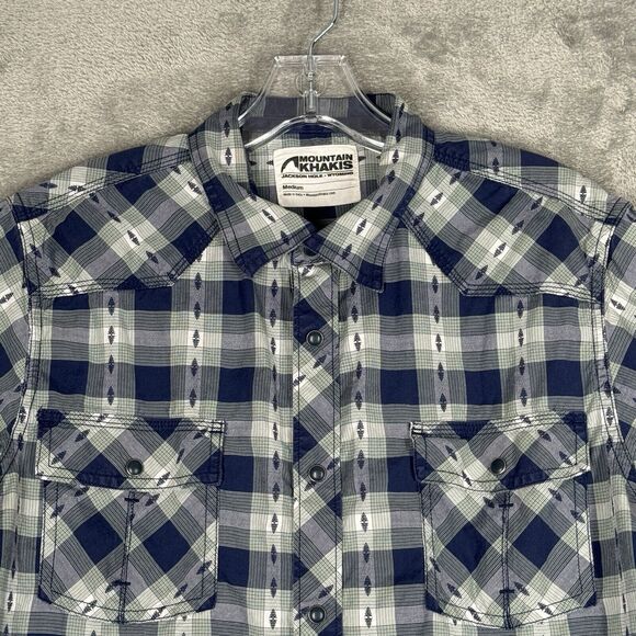 Mountain Khakis Shirt Men Medium Blue Green Plaid Rodeo Shirt Pearl Snap Western - Picture 4 of 10